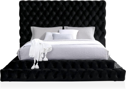 Sable Fabric Upholstered Step up King-Size Platform Bed with Oversized Headboard, Deep Button Tufting, No Box Spring Required for Bedroom, Guest Room, Black9