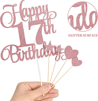 17Th Birthday Cake Decorations, 17Th Birthday Candles Cake Numeral Candles and Glitter Happy 17Th Birthday Cake Toppers Set for Birthday Party Supplies (Rose Gold)6