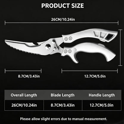 1-Pack Duty Stainless Steel Kitchen Scissors, Professional Cooking Shears | Poultry Shears with Safety Lock Design, Easily Cuts Bones, Ideal for Bones, Turkey, Meat, Fish and Vegetables3