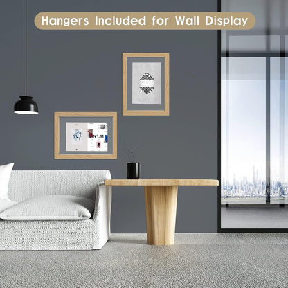 5X7 Floating Frame Set of 2,Double Glass Rustic Photo Frame for Wall Hanging or Tabletop Standing,Also Display 4X6 or 3X5 Photo for Floating Effect,Natural3