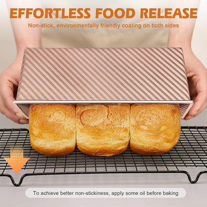 Pullman Loaf Pan with Lid, 2 Pack 2.2 LB & 1 LB Dough Capacity, Non-Stick Carbon Steel Bread Pan for Sandwich Bread and Sourdough Loaves, Square Toast Mold with Baking Tools, Gift-Ready Packaging7