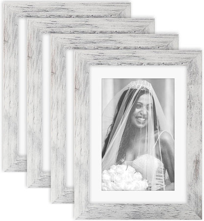 5X7 Picture Frames with 4X6 Mat Set of 4, Distressed White1