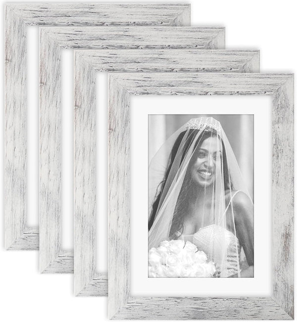 5X7 Picture Frames with 4X6 Mat Set of 4, Distressed White1