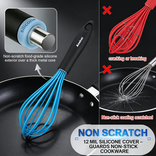 Silicone Balloon Whisk, Perfect for Non-Stick Cookware, Milk and Egg Beater Blender, Heat Resistant Kitchen Whisks for Whisking, Cooking, Baking, Beating, Frothing & Stirring (Blue)3