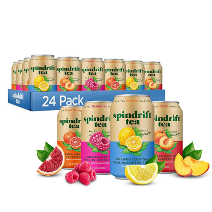 Brewed Iced Tea, Variety Pack with Black Tea & Green Tea, Made with Real Squeezed Fruit, No Carbonation, Slightly Sweet, 12 Fl Oz Cans, Pack of 24 (22-49 Calories)1