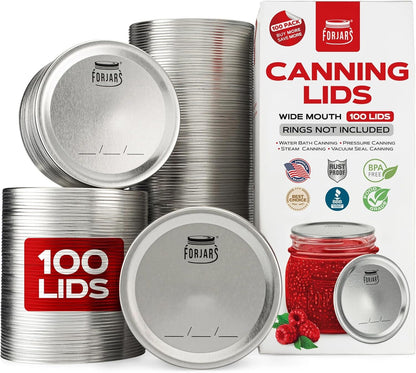 '- Wide Mouth Canning Lids, 100-Pack – Create Airtight Seals on Mason Jars to Preserve Food for Meal Prep & Emergency Food Storage – 3.4 In. Metal Lids with Silicone Seals – Canning Supplies1