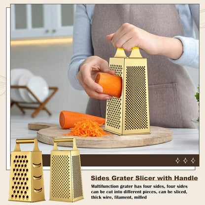 6 Pcs Gold Kitchen Accessories Set Includes 3 Gold Mixing Bowls with Airtight Lids Stainless Steel Colander Grater Slicer and Fine Mesh Strainer(Mixing Bowls: 2.8/3.7/5 Qt, Colander: 4 Qt)6