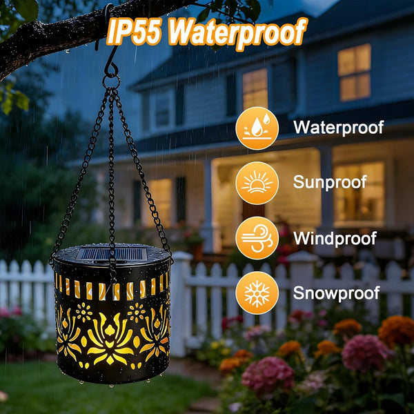 2 Pack Solar Fence Lights, Metal Flower Pattern Solar Powered Wall Lights6