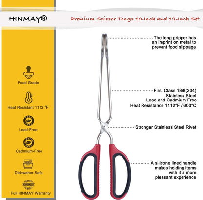Stainless Steel Scissor Tongs 10-Inch and 12-Inch Set, Set of 22
