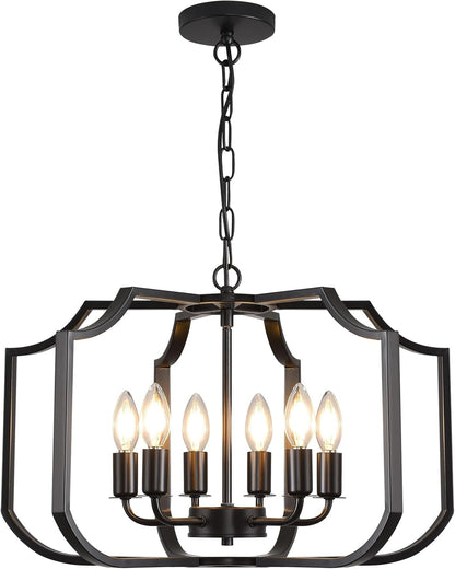 21.6" Black Chandelier, 6-Light Geometric Dining Room Fixture, Modern Metal Chandelier Lighting for Farmhouse Living Room, Bedroom, Entryway, Kitchen Island9