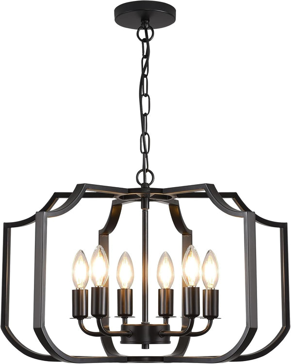 21.6" Black Chandelier, 6-Light Geometric Dining Room Fixture, Modern Metal Chandelier Lighting for Farmhouse Living Room, Bedroom, Entryway, Kitchen Island9