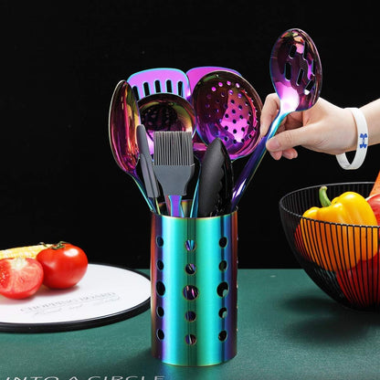 Rainbow Kitchen Utensils Set,13 Pieces Stainless Steel Cooking Utensils Set with Titanium Rainbow Plating,Kitchen Tools Set with Utensil Holder for Non-Stick Cookware Dishwasher Safe (13 Packs)3