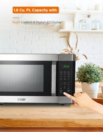 1.6 Cu. Ft. Countertop Microwave Oven, CHM16MS6, Stainless | Touch Controls with Digital LED Display, 1100W, 13.6” Turntable Plate, Push Button Door, 10 Power Levels6
