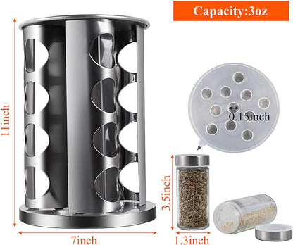 Revolving Countertop Spice Rack Stainless Steel Seasoning Storage Organization,Spice Carousel Tower for Kitchen Set of 16 Jars (16Jars)5
