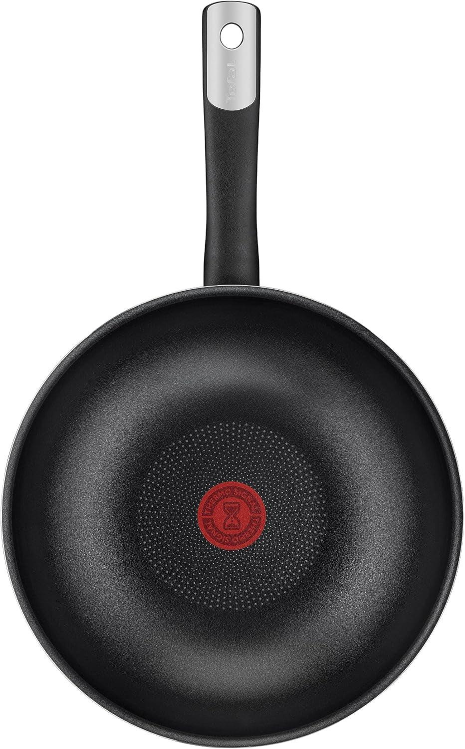 tefal-c38819-hard-titanium-essential-wok-pan-28-cm-non-stick-coating-with-titanium-particles-thermal-signal-temperature-indicator-dishwasher-safe-made-in-france-black