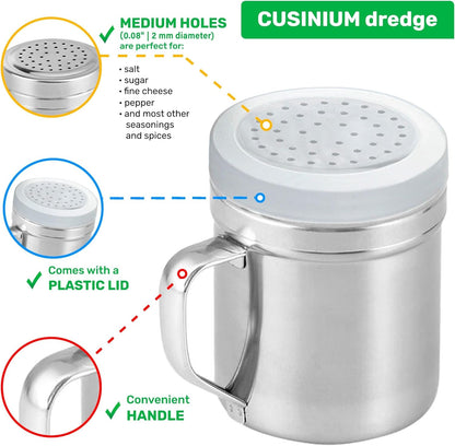 Metal Salt Pepper Dredge Shakers - with Handle - Seasonings Spice Shakers with Holes and Lids - 10 Ounce, 2Pcs | Style: Medium3
