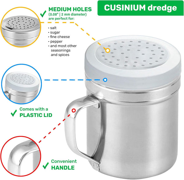 Metal Salt Pepper Dredge Shakers - with Handle - Seasonings Spice Shakers with Holes and Lids - 10 Ounce, 2Pcs | Style: Medium3