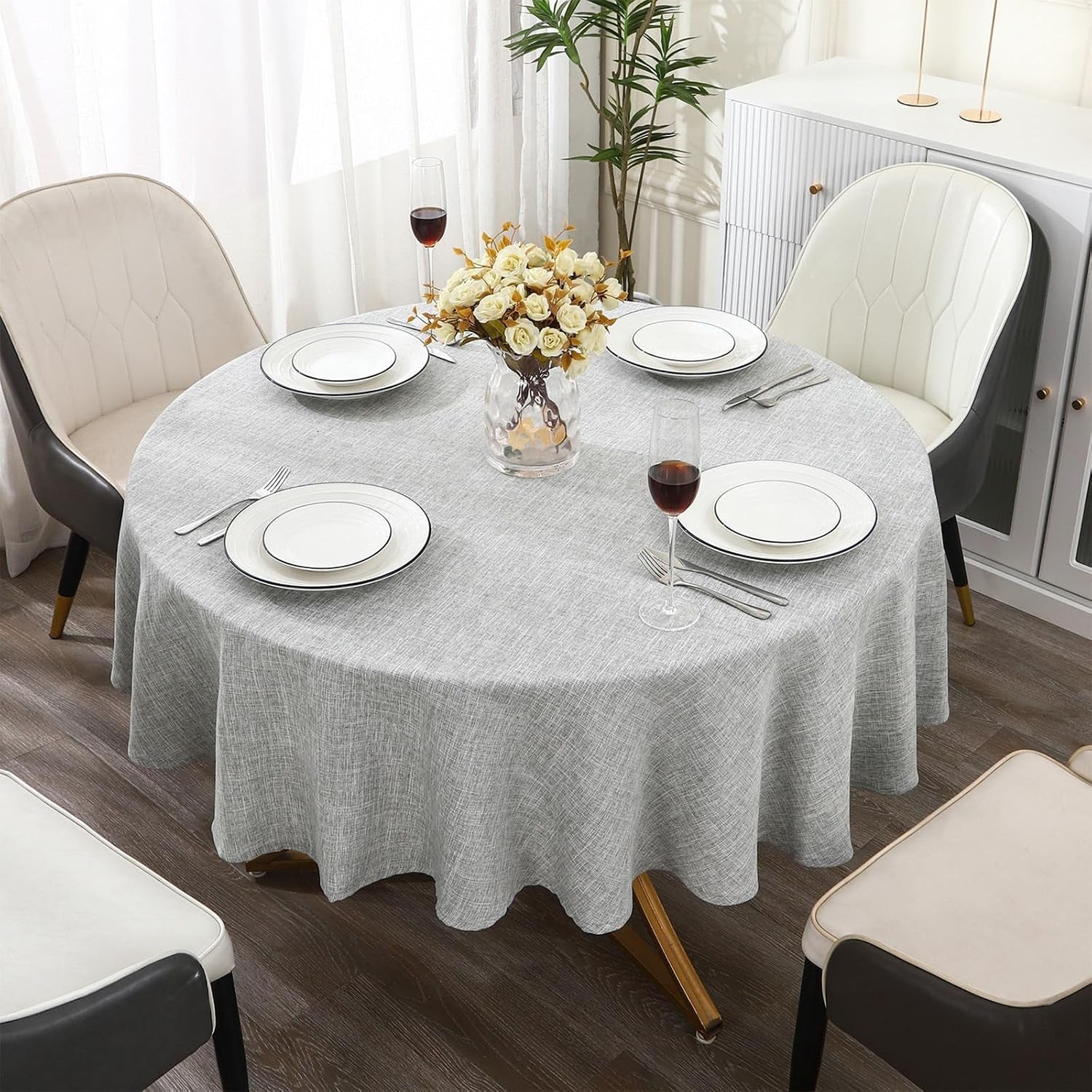 faux-linen-round-tablecloth-waterproof-spill-proof-48-inch-farmhouse-table-cloth-textured-rustic-circle-table-cover-for-dining-kitchen-party-grey