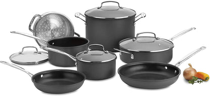 11-Piece Cookware Set, Black, Chef'S Classic Nonstick Hard Anodized, 66-112
