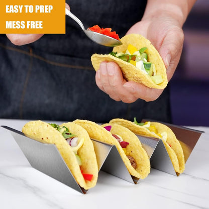 Taco Holders Set of 6, Taco Stand, Stainless Steel Taco Holder, with Easy-Access Handle, Each Can Hold 2 to 3 Tortillas, Oven Safe for Baking, Dishwasher Safety4
