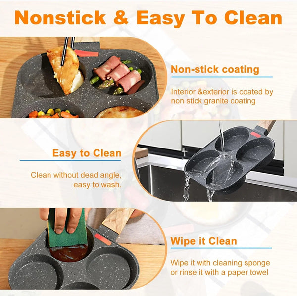 4-Cup Egg Pan Nonstick, Healthy Aluminum Omelette Pan, Breakfast Omelette Skillet for Fried Eggs Cooker, Pancakes, Suitable for Gas Stove & Induction Cookware5