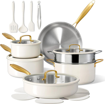 18 PCS Stainless Steel Cookware Set, Pots and Pans Set | Oven & Dishwasher Safe, Kitchen Set with Silicone Lids, Compatible with Induction,Durable1