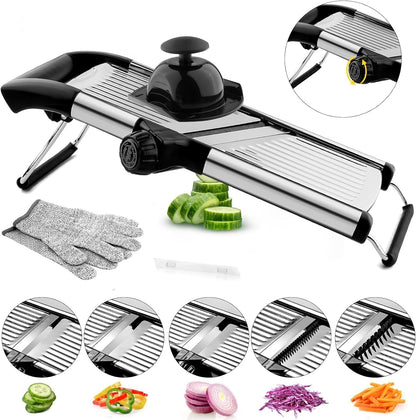 Mandoline Slicer, Mandoline Slicer for Kitchen, Adjustable Mandolin, Stainless Steel Mandoline, Vegetable Slicer, Potato, Onion, Cucumber, Tomato, Veggie Slicer with Cut-Resistant Gloves1