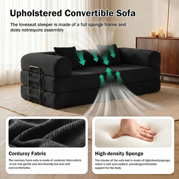 79" Convertible Futon Sofa Bed, Boneless Couch for Living Room, Black5
