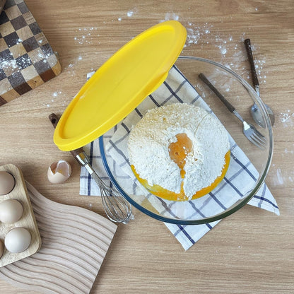 4.7QT Large Glass Mixing Bowl with Yellow Lid, Big Salad Bowl with Lid, Large Glass Bowls for Sourdough and Kithen5