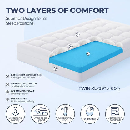 Twin XL College Dorm Essentials 3 Inch Memory Foam Mattress Topper | Dual Layer Design, 2 Inch Cooling Gel Foam and 1 Inch Soft Pillow Top Bed Pad, Back to School, Comfortable Support8