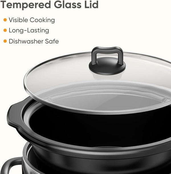 Slow Cooker 8 Quart, Large Slow Cooker, Ceramic Nonstick Coating, 3 Adjustable Temp Multi Cookers with Dishwasher Safe Stoneware Pot & Tempered Glass Lid, 35In Tangle Free Cord Wrap, Black5