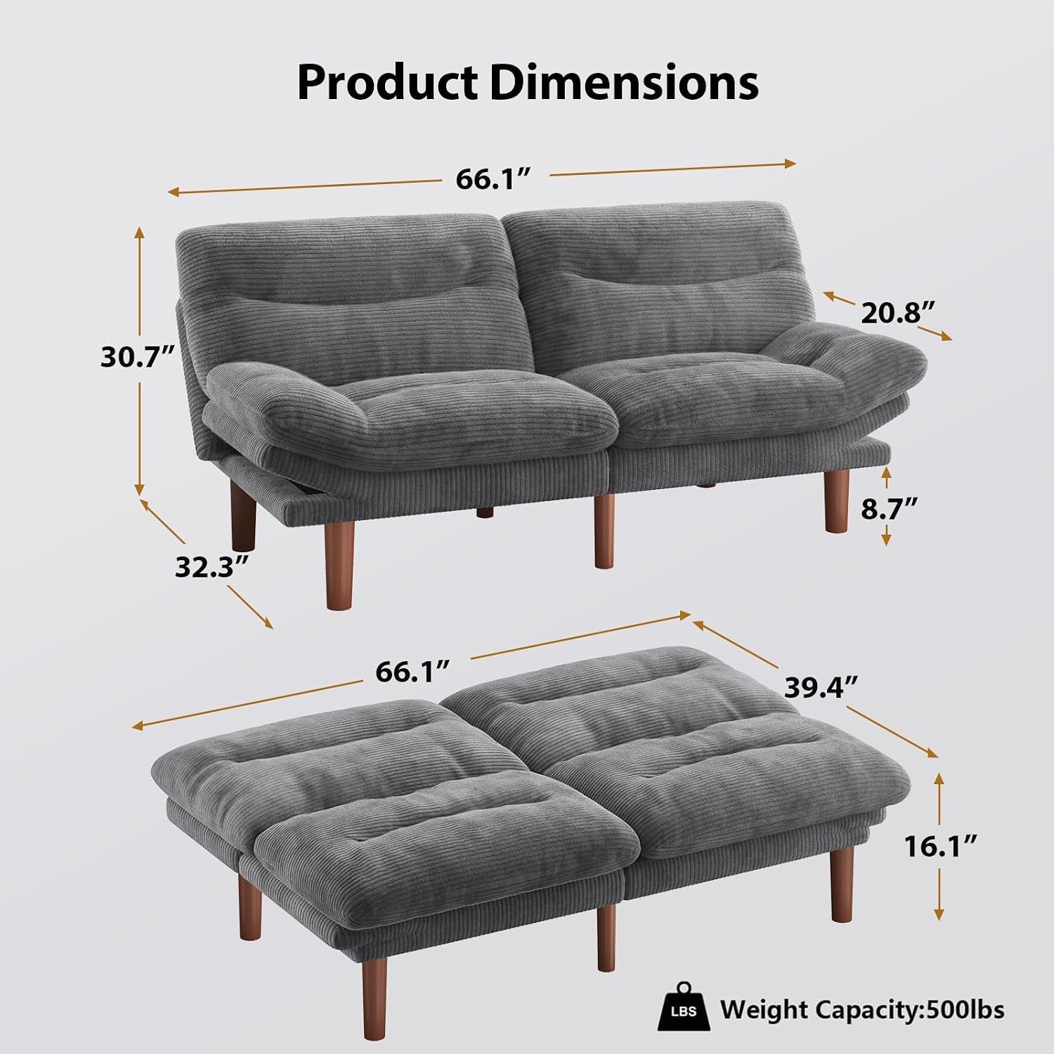 66-inch-convertible-futon-sofa-bed-corduroy-grey