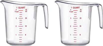 '- Melissa - 32-Ounce Plastic Measuring Pitcher (2-Pack), 4-Cup (1-Quart) Food-Grade Measuring Jug, Unbreakable, Stackable, Dishwasher-Safe, Great for Oil, Vinegar, Flour, and More4
