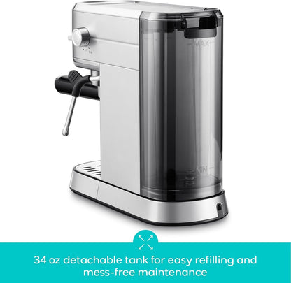 CM5418 Compact Espresso Machine with Milk Frothing Steam Wand | Stainless Steel, 20-Bar Pump, Built-In Pressure Gauge, Powerful Steam Wand for Cappuccino Latte for Home, 34Oz Water Tank5