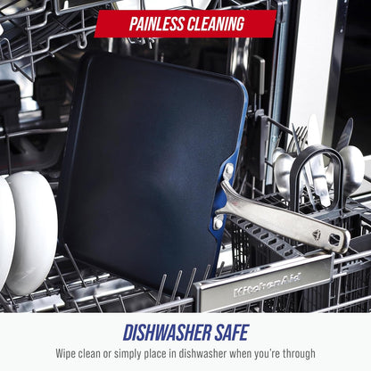 11" Diamond Infused Ceramic Nonstick Square Griddle Pan, Blue | Pfas-Free Ceramic Nonstick, Dishwasher & Oven Safe, Stay Cool Handle, Durable Metal Utensil Safe, Pancake Pan8