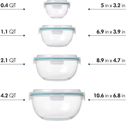 Mixing Bowl with Latching Lids 8-Pieces Set – Airtight, Leakproof, BPA Free Lids, Nesting, Meal Prep, Baking, Salad, Food Storage & Serving Bowl, Microwave, Fridge & Freezer, Dishwasher Safe2