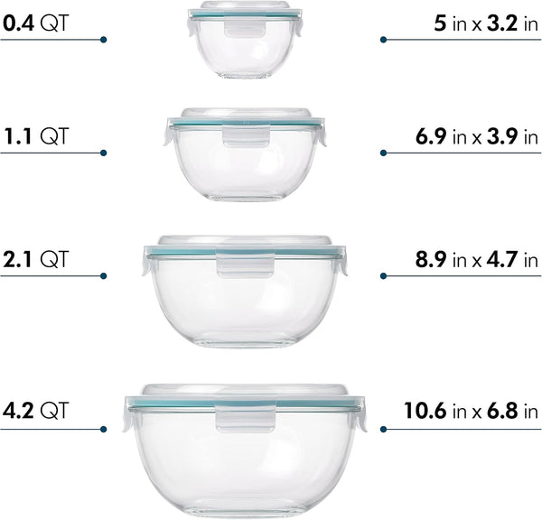 Mixing Bowl with Latching Lids 8-Pieces Set – Airtight, Leakproof, BPA Free Lids, Nesting, Meal Prep, Baking, Salad, Food Storage & Serving Bowl, Microwave, Fridge & Freezer, Dishwasher Safe2