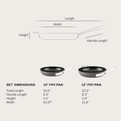 All-Clad E1002S63 HA1 Hard Anodized Nonstick Fry Pan Cookware Set, 10 Inch and 12 Inch Fry Pan, 2 Piece, Grey | Versatile Frying Pans Set with Glass Lids, Scratch-Resistant Exterior, Dishwasher Safe, Oven Safe up to 500°F4