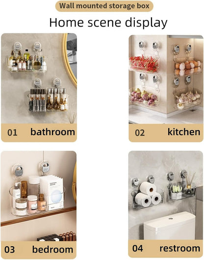 Wall Mount Suction Shower Caddy Bathroom Storage Shelf Clear 1PC7