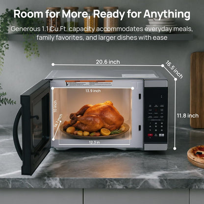 Countertop Microwave Oven 1000 Watts, Digital Ovens 1.1 Cu. Ft with 10 Power Levels, 6 One-Touch Presets, Express Cooking, Eco Mode, Child Lock, Easy Clean, Large Capacity, Black2