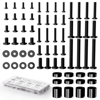 Universal TV Mounting Hardware Screw Kit, M4-M8 Screws for VESA Mounts | Black Screws, Complete Set Includes Bolts, Washers and Spacers, Fits Most Tvs/Monitors up to 80 Inches,Organized Storage Case1