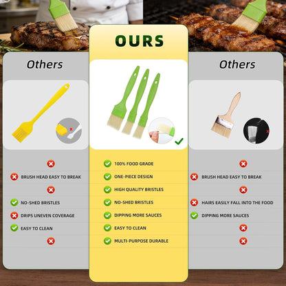 3 Pcs Pastry Brush Set, 1/1/2 Inch Bristle Basting Brushes for Cooking, Heat Resistant, Kitchen Brush for Oil, BBQ Grill, Butter Sauce, Baking, with Hang Hole Design Green6