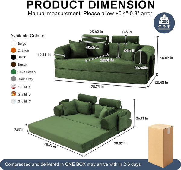 79" Convertible Futon Sofa Bed,High Back Boneless Couch for Living Room2