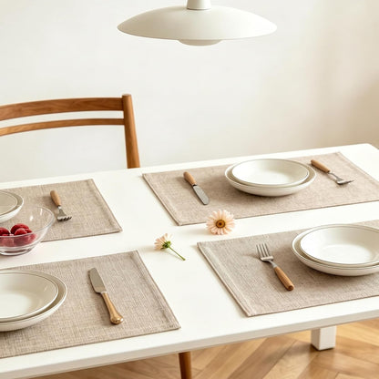 Burlap Cloth Linen Placemats Set of 4 Heat Resistant for Kitchen 12X18 Inch7
