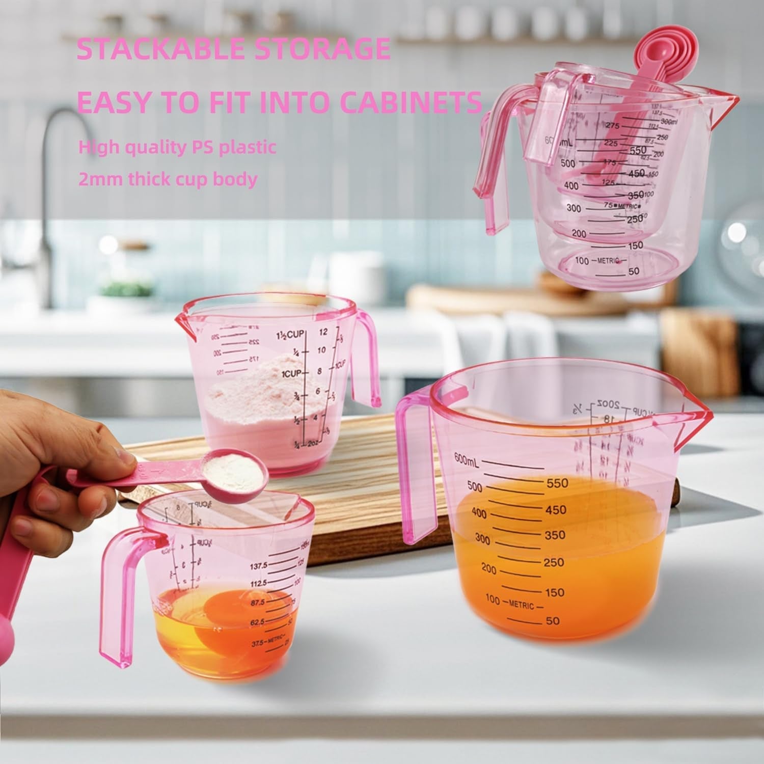 pink-plastic-measuring-cup-measuring-spoon-set-3-stackable-liquid-measuring-cups-150-300-600ml-and-5-spoons-1-25-15ml-used-to-create-pink-kitchen-themes-baking-cooking