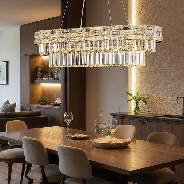 34.3" L Modern Crystal Chandeliers for Dining Room 12 Lights Gold Chandelier Large Luxury Chandelier Pendant Light Fixture, Kitchen Island,Entryway,Living Room 34.3" L X 8.7" H2
