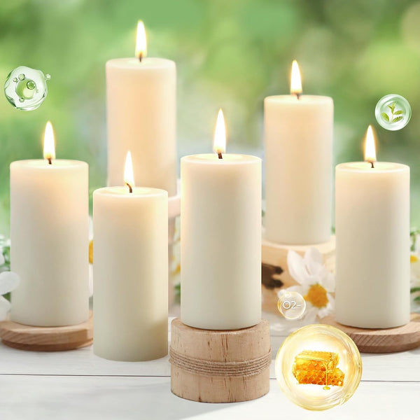 100% Beeswax Candles,Unscented White Bee Wax Candle,2X4 Inch,6 Pack,258 H1