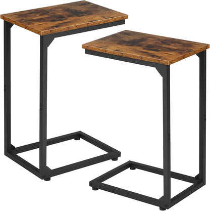 C Shaped End Table Set of 2, Couch Side Table That Slide under | TV Trays for Eating on Couch, Narrow Small Space Side Tables for Living Room Bedroom, Rustic Brown1