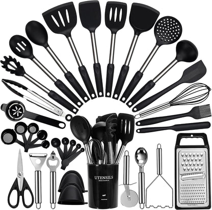 35 Pcs BPA Free Silicone Kitchen Utensils Set Stainless Steel Handles1