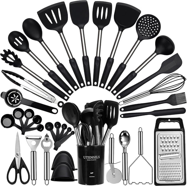 35 Pcs BPA Free Silicone Kitchen Utensils Set Stainless Steel Handles1